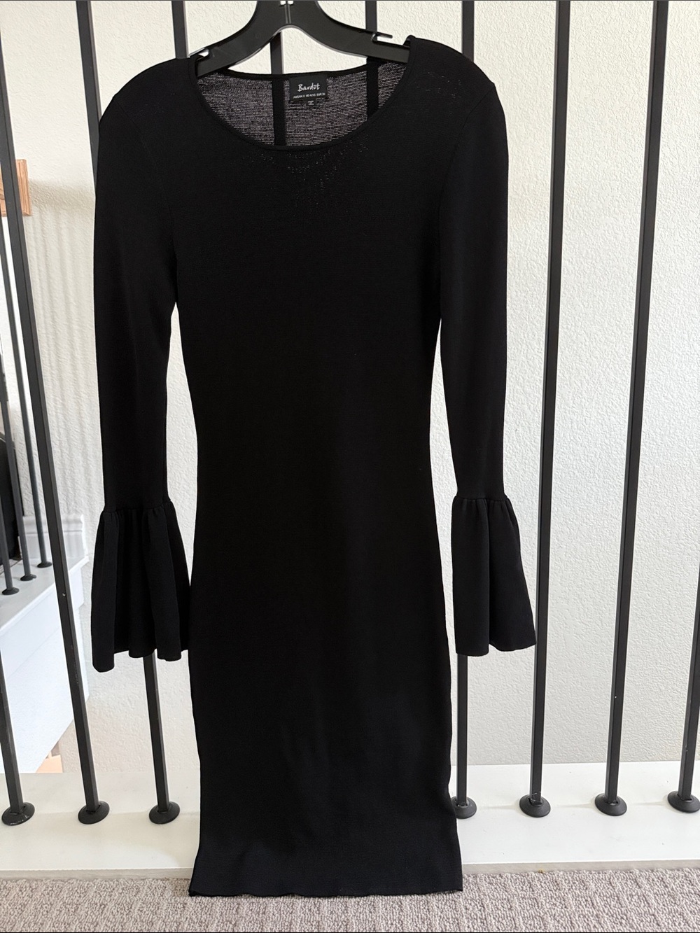Bardot Black Long-Sleeve Bodycon Dress with Bell Cuffs